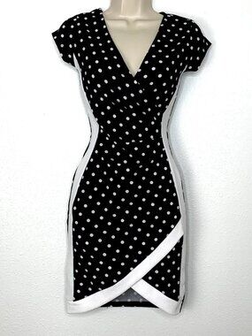 Y2K Colorblock B&W Mini Dress Polka Dot Pin-Up Vtg Womens Size XS Rockabilly 50s